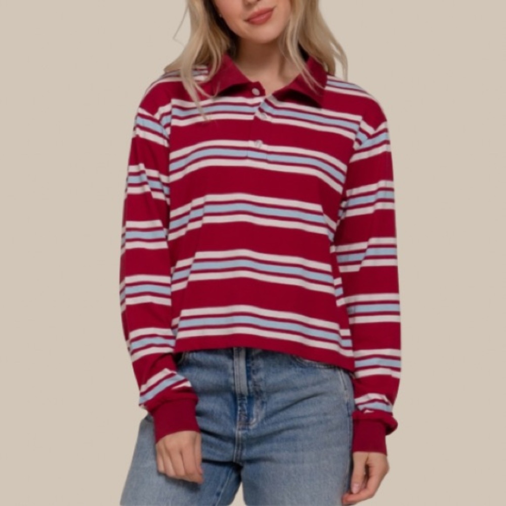 NWT Relaxed Fit Stripe Rugby Polo Shirt Top